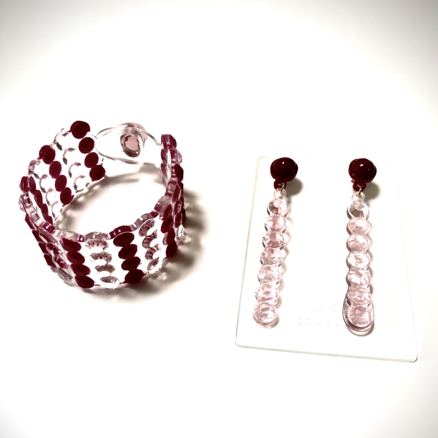 Roger　Bracelet Pink And Red・Earrings Pink And Red