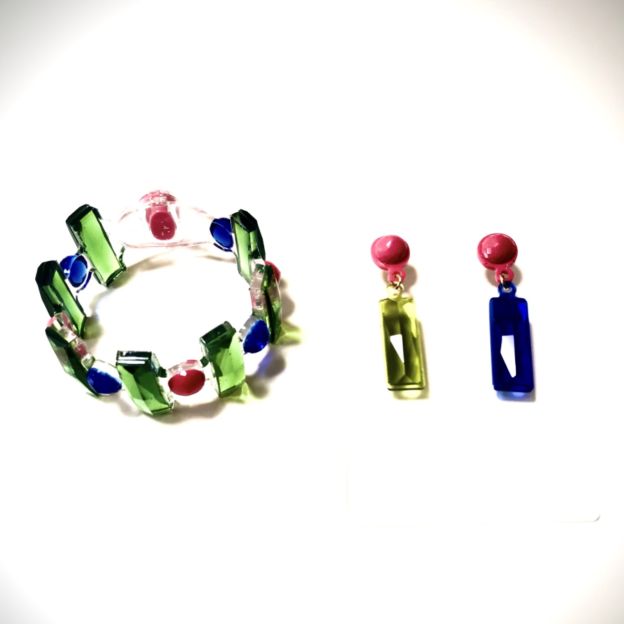 Hi Lands Bracelet・ Earrings Blue,Green And Fuchsia