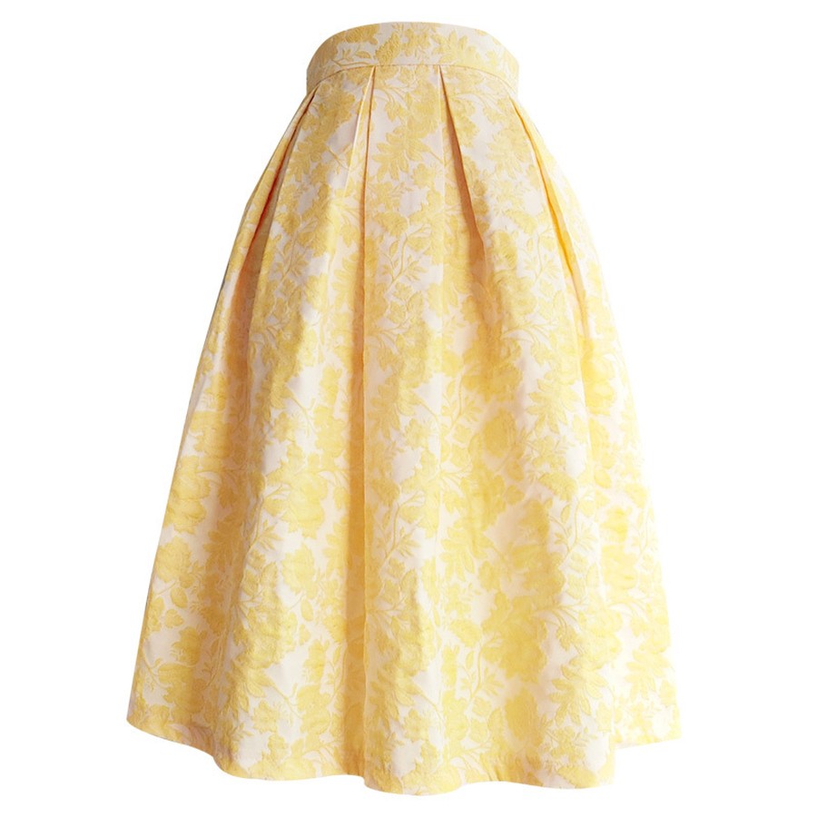 Yellow floral high waist skirt