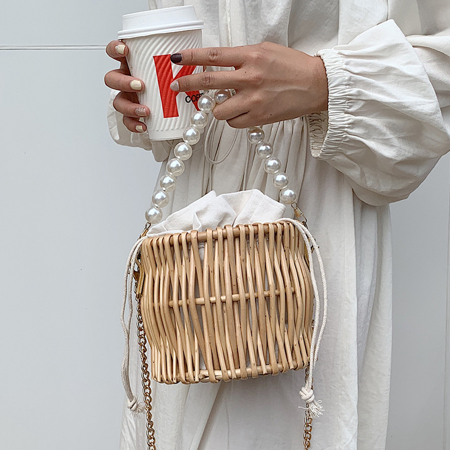Pearl handle basket mini bag
